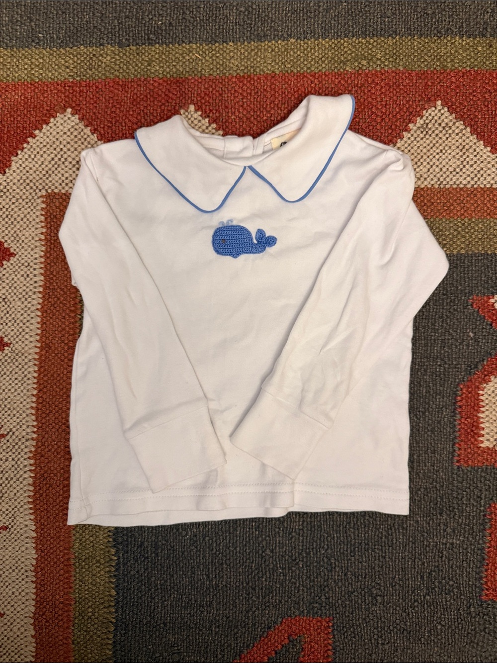 Baby Luigi White Long-Sleeve Top with Blue Whale Appliqué